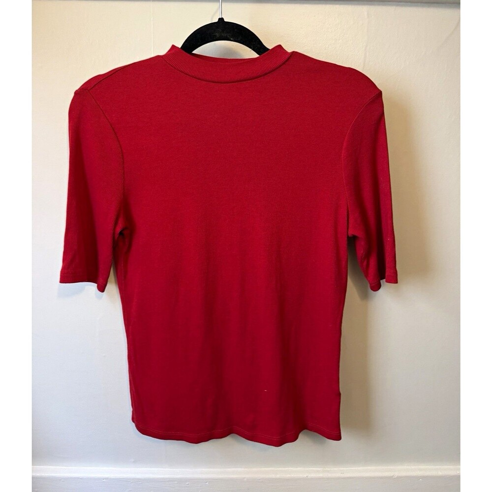 A New Day Women’s Red Solid Ribbed Knit Mock Neck Short Sleeve Stretch Top M